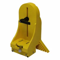 A vertical featherboard designed for use on table saws to guide workpieces and reduce kickback risk. It holds material securely against the fence for improved cutting safety and accuracy. Suitable for woodworking applications requiring consistent, repeatable cuts.