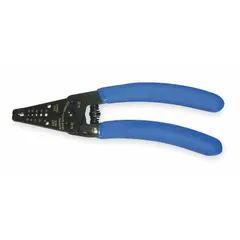 This multifunction wire stripper handles solid wire from 20 AWG to 12 AWG for standard stripping tasks. Overall length is 7 1/8 in. The cushion grip provides comfort during use. Suitable for electrical maintenance and wiring applications.