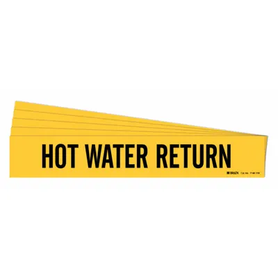 BRADY Pipe Marker: Hot Water Return, Yellow, Black, Fits 8 in and Larger Pipe O.D. - Hot Water Return Adhesive Pipe Markers