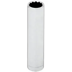 This 1/4" drive hand socket features a 5 mm metric size, 12-point configuration, and deep design for accessing recessed fasteners. The chrome finish provides corrosion resistance. Suitable for tightening or loosening hex fasteners in automotive, machinery, and general assembly applications.