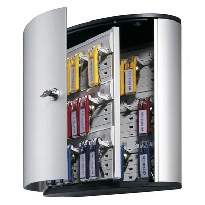 DURABLE Key Box: 36 Key Capacity, Single Key Lock, Aluminum, Gray, 11 in Ht, 11 7/8 in Wd - Key Cabinets with Key Lock