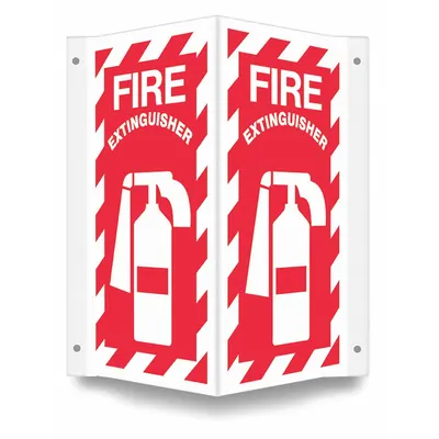 CONDOR Safety Sign: PETG, Mounting Holes Sign Mounting, 24 in x 18 in Nominal Sign Size - V-Shape Projection Fire Extinguisher Signs