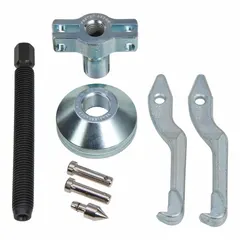 Reversible jaw puller set with 6-ton pulling capacity, 5-inch jaw spread, 4-inch jaw reach, and 0.5-inch jaw thickness. Thread size 5/8"-20. Suitable for removing gears, bearings, and pulleys in industrial maintenance and automotive repair. Includes 2 pieces.