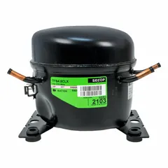Hermetic reciprocating compressor for R-404A refrigerant systems. Provides 926 BtuH cooling capacity with a 13/100 hp motor. Discharge line connection size is 3/16 in. Suitable for commercial refrigeration applications such as reach-in coolers and freezers.