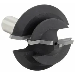 Carbide-tipped roundover profile router bit with a 2-1/2 inch cutter diameter. Designed for creating decorative rounded edges on wood, plastic, and composite materials. Commonly used in cabinetry, furniture making, and trim work to soften sharp corners and add a professional finish.