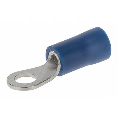 POLARIS Ring Terminal: Blue, Vinyl Insulation, #6 Stud Size, 16 AWG to 14 AWG Wire Sizes - Insulated Ring Terminals