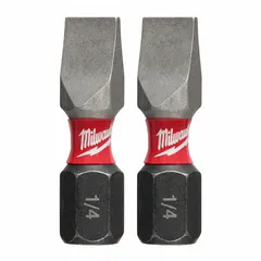 This 2-pack of slotted-head insert bits features a 1/4" hex shank for use with standard impact drivers and power tools. The bits are made from alloy steel for driving slotted screws in assembly and maintenance tasks.