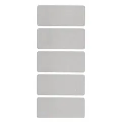 Silver, rectangular aluminum laminated valve tags, 0.01 in thick, sold in packs of 100. These blank tags are used for valve identification and labeling in industrial piping systems, helping to mark valves for safety and operational clarity.