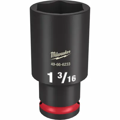MILWAUKEE Deep Impact Socket: 1/2 in Drive Size, SAE, 1 3/16 in Socket Size, 6-Point - 1/2" Drive Impact Sockets