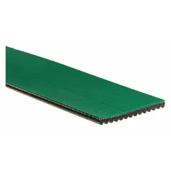 V-ribbed belt with K Belt trade size and aramid reinforcing cord. Effective length 52 3/4 in. Used in serpentine drive systems for power transmission to alternators, water pumps, and compressors in industrial machinery and automotive engines.