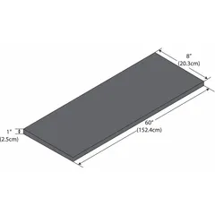 This phenolic shelf is designed for use in laboratory and industrial settings to store equipment, instruments, and supplies. It measures 8 inches in length, 5 feet in width, and 1 inch in height, and is black in color. The phenolic material provides chemical resistance suitable for benchtop or rack mounting.