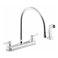 This centerset kitchen faucet from KOHLER's Triton Bowe™ series is constructed of brass with a chrome finish. It features a widespread deck-mount design requiring four mounting holes, suitable for residential and light commercial kitchen installations for food preparation, cleaning, and filling large pots