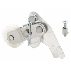 This roller assembly is designed for use in sliding screen doors, providing smooth operation in residential and light commercial applications. It features an unfinished gray finish and measures 1-1/4 inches in overall height and 2-1/4 inches in overall length.
