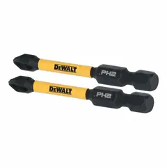 This impact-rated hex bit is designed for use with impact drivers in heavy-duty fastening applications. It features a #2 Phillips (PH2) drive size and a standard tip style, constructed from S2 steel for strength. The imperial-sized bit is suitable for driving and removing screws in construction, framing, and decking tasks.