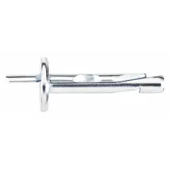 Fixed nail-drive anchor for fastening to concrete, block, or brick. Flat steel construction with zinc plating. 1-3/8 in overall length. Pack of 100.