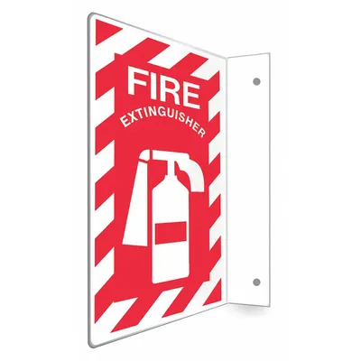CONDOR Safety Sign: PETG, Mounting Holes Sign Mounting, 24 in x 12 in Nominal Sign Size - L-Shape Projection Fire Extinguisher Signs