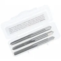 Three-piece hand tap set for cutting #12-24 UNC internal threads in metal, plastic, or composite materials. Taps are high-speed steel with 4 flutes for chip evacuation and H3/2B tolerance class. Suitable for through-hole and blind-hole applications in maintenance, repair, and production work