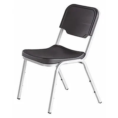 ICEBERG Stacking Chair: Plastic Seat, Steel Frame, Seat Color Black, Frame Color Silver - Plastic Stackable Chairs