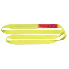 This LIFT-ALL Type 5 endless web sling is constructed from 1 ply of polyester with a 10 ft length and 4 in width. It features a standard tag for identification and is designed for lifting and rigging loads in industrial settings. The endless-loop configuration allows for basket, choke, or vertical hitch arrangements.
