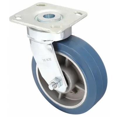 RWM Plate Caster: Swivel, No Brake, Rubber, 8 in Wheel Dia., 2 in Wheel Wd - General-Purpose Maintenance-Free Plate Casters