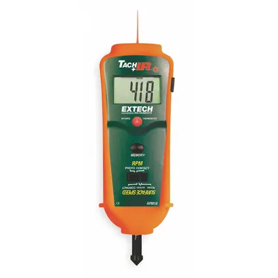 EXTECH Combination Tachometer: +/-0.05% RPM Accuracy, 0.1 RPM, 20,000 RPM Max Contact RPM - Contact Tachometers