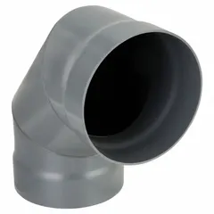 This 90-degree elbow is made of PVC and designed for 10-inch duct diameter. It features a 3-piece construction with an overall length of 13 3/4 inches. Used to change airflow direction in ventilation, fume extraction, and dust collection systems.