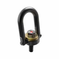 This force-indicating pivot and rotate hoist ring is constructed from black oxide-coated steel with a 1 1/2"-8 thread size and a maximum capacity of 24,000 lb. It is used for lifting and positioning heavy loads in industrial rigging and material handling applications.