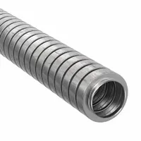 Galvanized steel flexible metal conduit with reduced wall construction, 3/4 in trade size, 500 ft length, 4 in bend radius, 0.81 in inside diameter, and 1.11 in outside diameter. Corrosion resistant. CSA certified. Used for protecting wiring in applications requiring flexibility, such as connections to machinery, panels, and equipment