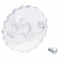 Plastic, clear thermostat knob accessory for pneumatic thermostats. Includes set point dials and holding screws. Compatible with manufacturer model number T-4002-202. Used for adjusting setpoints in HVAC control systems