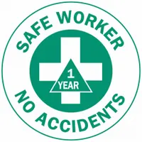 Hard Hat Label: Safe Worker No Accidents 1 Year, 2 in Dia, English, Non-Reflective, 4 Labels, Circle (MPN 49552)
