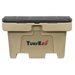 This assembled plastic deck box offers 12 cubic feet of storage capacity. It measures 33 1/2 inches long by 48 inches deep by 28 inches high and features lockable lids for securing contents. Suitable for outdoor storage of cushions, gardening tools, pool supplies, and patio accessories.