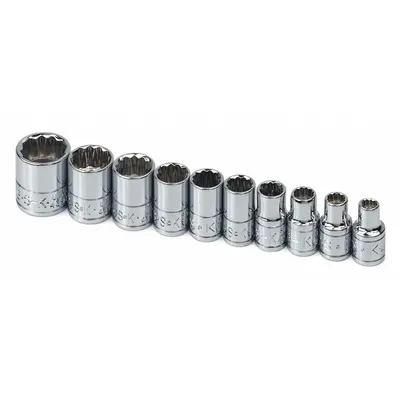 SK PROFESSIONAL TOOLS Socket Set: 1/4 in Drive, 10 Piece, 12-Point, SAE - SAE & Metric Socket Sets