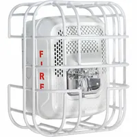 Steel wire cage guard for indoor wall-mounted L Series horns and strobes. White finish, 5 in depth, 8 3/16 in length. Includes mounting hardware for surface mount. Allows simple removal for maintenance