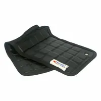 Flexible magnetic tool mat made of black synthetic leather. Measures 18 inches in length and 6 1/2 inches in width. Provides a magnetic surface to hold ferrous metal tools and parts, commonly used in workshops and garages for organizing wrenches, sockets, and screws