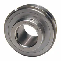 Inch-system ball bearing insert with a 1 7/16 in bore and 2 53/64 in OD. Set screw locking mechanism secures the bearing onto a shaft. Suitable for use in conveyor systems, packaging machinery, and food processing equipment where washdown and corrosion resistance are required