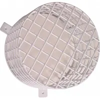 Steel guard for indoor beacons, surface-mounted on walls. White finish with 7 13/16 in depth. Includes mounting hardware. Protects against vandalism and damage. No alarm included