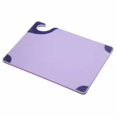 This purple co-polymer cutting board from SAN JAMAR measures 12 inches in overall length and 9 inches in overall width. NSF Certified for sanitation compliance, it is suitable for food preparation tasks in commercial kitchens and food service environments. The color coding helps designate specific food types to reduce cross-contamination.