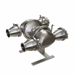 This GRACO air-operated double diaphragm pump is USP Class VI compliant for pharmaceutical-grade applications. It features a 4-inch Tri-Clamp connection, delivers up to 90 gpm, and achieves a maximum head of 277 ft. The pump includes stainless steel check valves and seats, with a PTFE diaphragm backed by EPDM for chemical resistance and purity. Typical uses include transferring sterile or sensitive fluids in biopharma, food, and cosmetic processing.