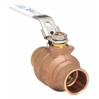 Manual two-way ball valve in brass/bronze construction with 2-inch sweat connections. Straight pattern, two-piece body design with locking lever handle for positive shut-off. Suitable for on/off flow control in plumbing, HVAC, and industrial piping systems