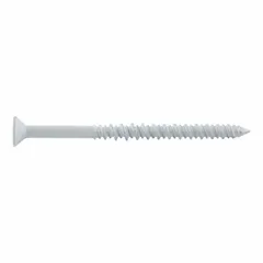 Case-hardened steel concrete anchor screw with zinc-plated finish for corrosion resistance. Features a pointed tip and Torx drive for secure installation. Removable design suitable for fastening fixtures to concrete, brick, or block. Supplied in a 2,500-piece pack.