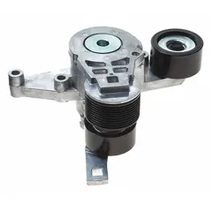 The GATES 38667 is a heavy-duty self-adjusting belt tensioner featuring three steel pulleys, each with a 3-inch outside diameter. It automatically maintains proper tension on accessory drive belts, compensating for belt stretch and wear. Suitable for demanding vehicle applications, it supports reliable operation of belt-driven components such as alternators and water pumps.