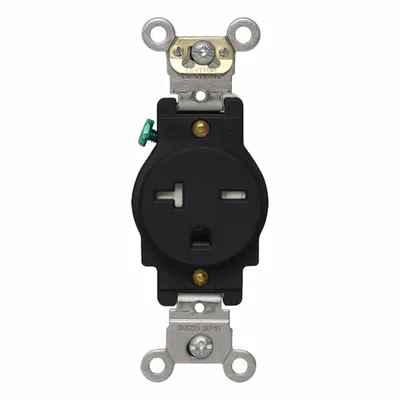 LEVITON Single Receptacle Outlet: Single, 6-20, Black, 250V AC, 20 A - General Purpose Receptacles