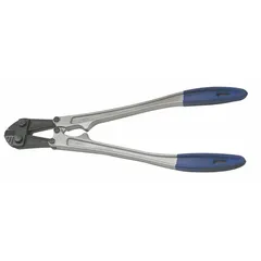 This heavy-duty bolt and chain cutter is designed for cutting rebar and other steel materials. It handles soft steel up to 1/2 in diameter and hard steel up to 1/4 in diameter. The tool features a gray finish and is suited for construction and metalworking tasks.