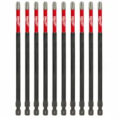Imperial-size #3 Phillips (PH3) impact bits with standard length and hex shank. Made from alloy steel for use with impact drivers in high-torque fastening applications. Pack of 10.
