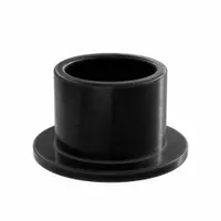 This flanged sleeve bearing is made from Vespel SP-21 plastic for heavy-load and temperature-resistant applications. It has a 1/2 in bore, 5/8 in OD, and 1/2 in overall length, with a black finish. Suitable for rotating or oscillating shafts in machinery and processing equipment