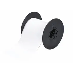 White matte paper thermal transfer label roll, 4 inches wide by 150 feet long, for indoor use. Compatible with the Brady i3300 printer series. Used for on-demand labeling in asset identification and facility management.