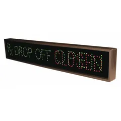 This backlit sign displays open/closed messaging for pharmacy drop-off areas. It improves visibility in low-light conditions and supports wayfinding in healthcare facilities. For dimensions, voltage, and mounting details, refer to the manufacturer's datasheet.