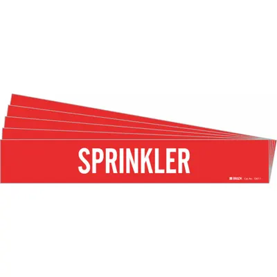 BRADY Pipe Marker: Sprinkler, Red, White, Fits 2 1/2 to 7 7/8 in Pipe O.D., 1 Pipe Markers - Sprinkler Adhesive Pipe Markers