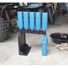 Polypropylene funnel accessory for draining and collecting used oil from bottles or containers. Used in automotive and industrial maintenance to prevent spills and simplify waste oil handling.