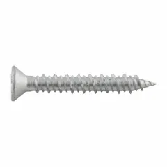 DEWALT flat-head screw anchor with 3/16 in diameter and 1-3/4 in overall length. Made of Grade 304 stainless steel with Stalgard® finish, Phillips drive, and pointed tip. Supplied in a 50-pack. Used for fastening into masonry and concrete for securing fixtures, brackets, or framing.